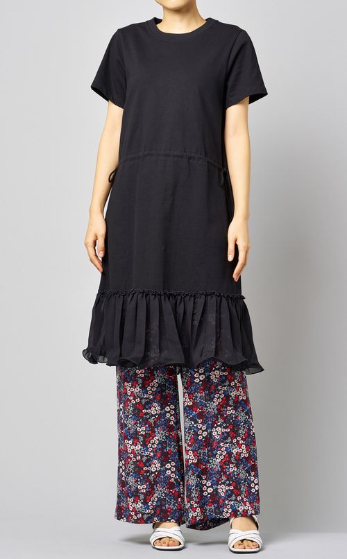 裾シフォンフリルカットソーワンピース