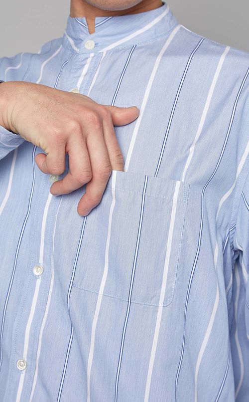 コットンストライプウイングカラーシャツ