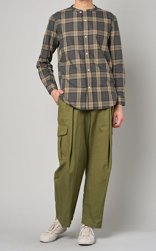 プレイドバンドカラーシャツ