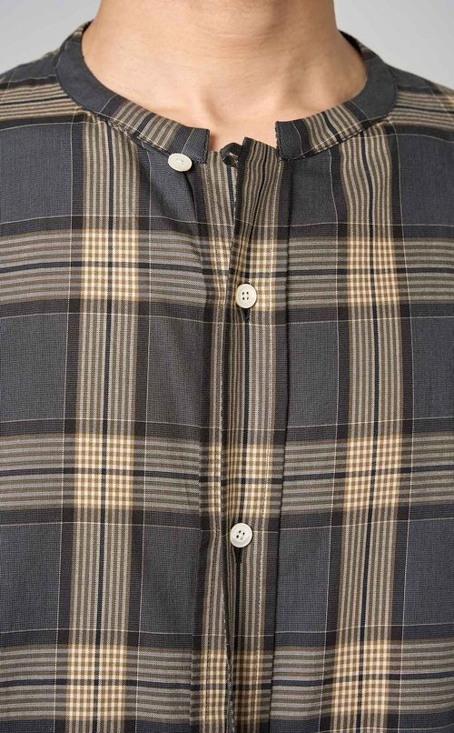 プレイドバンドカラーシャツ