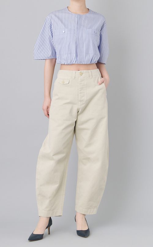 コットンストライプクロップドシャツ