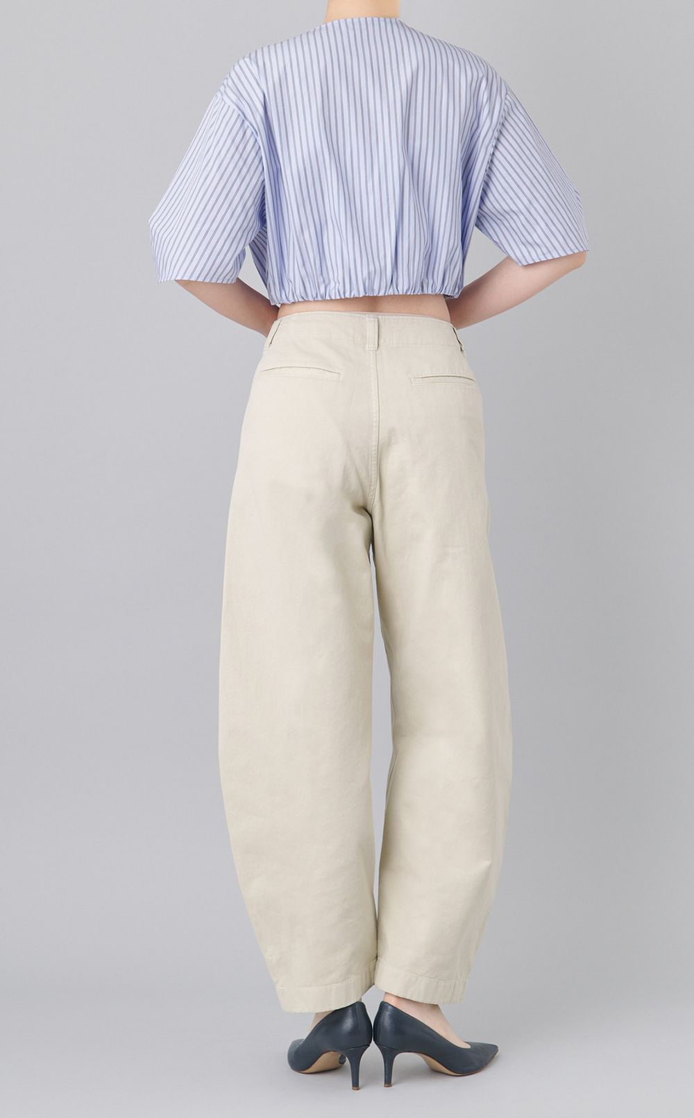 コットンストライプクロップドシャツ