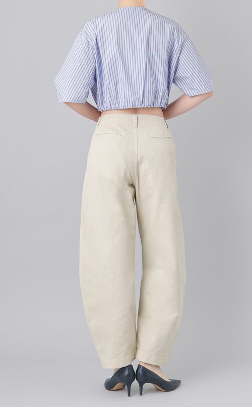 コットンストライプクロップドシャツ