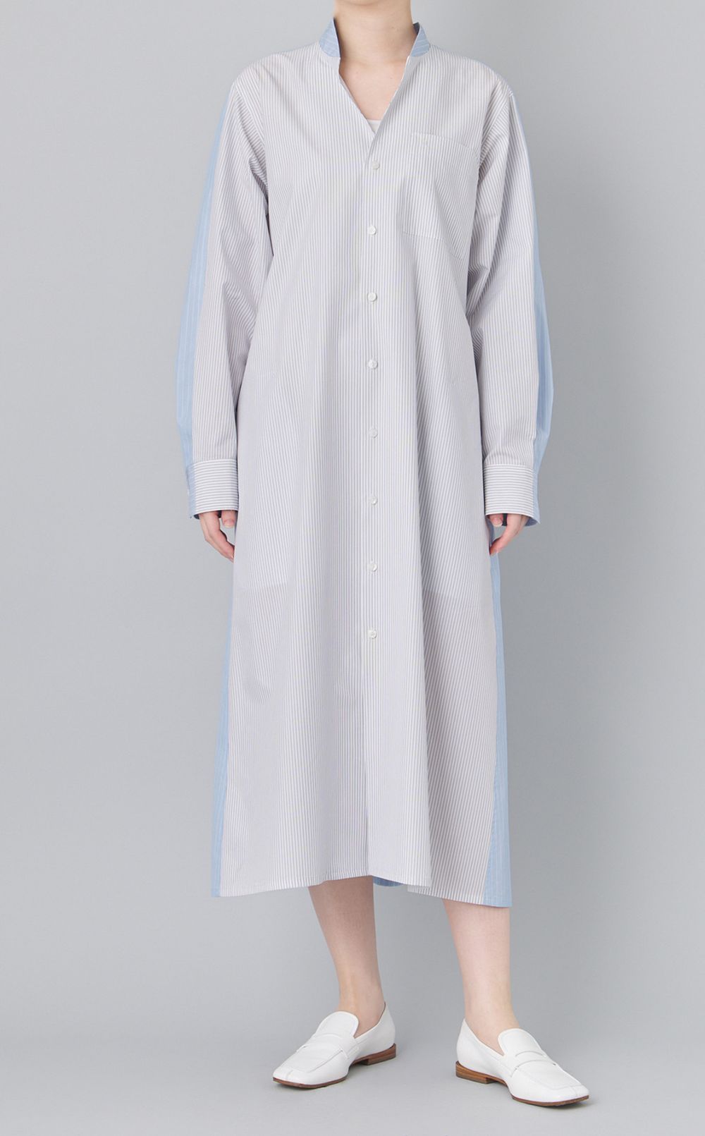 ストライプVネックシャツワンピース