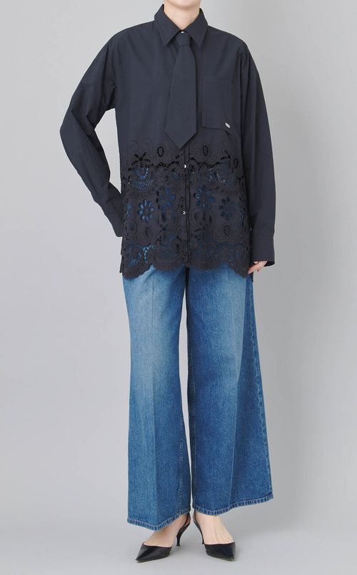 デニムベルト付ウォッシュドデニムパンツ