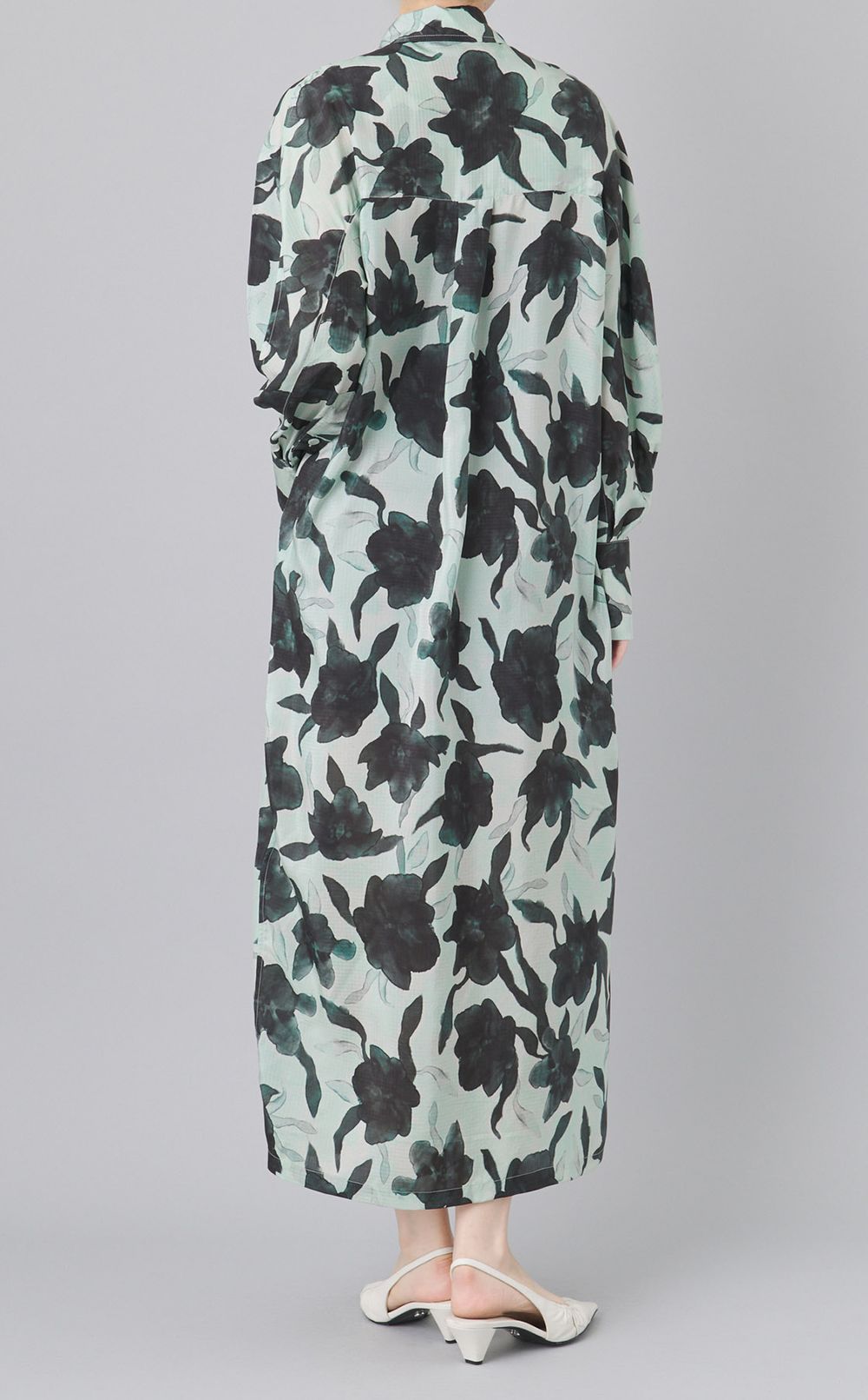 プリン卜ブラウジングシャツワンピース