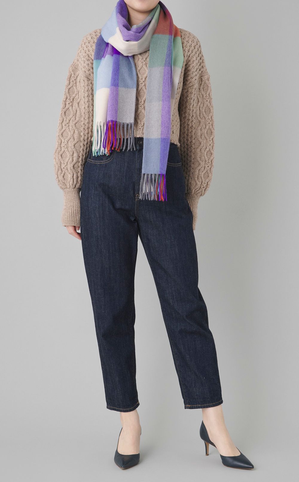 カシミヤ大判ブロックチェックストール