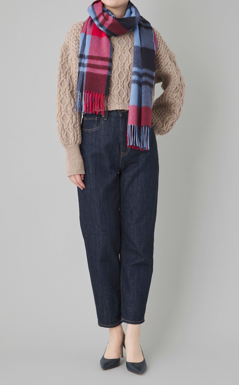 カシミヤ大判チェックストール