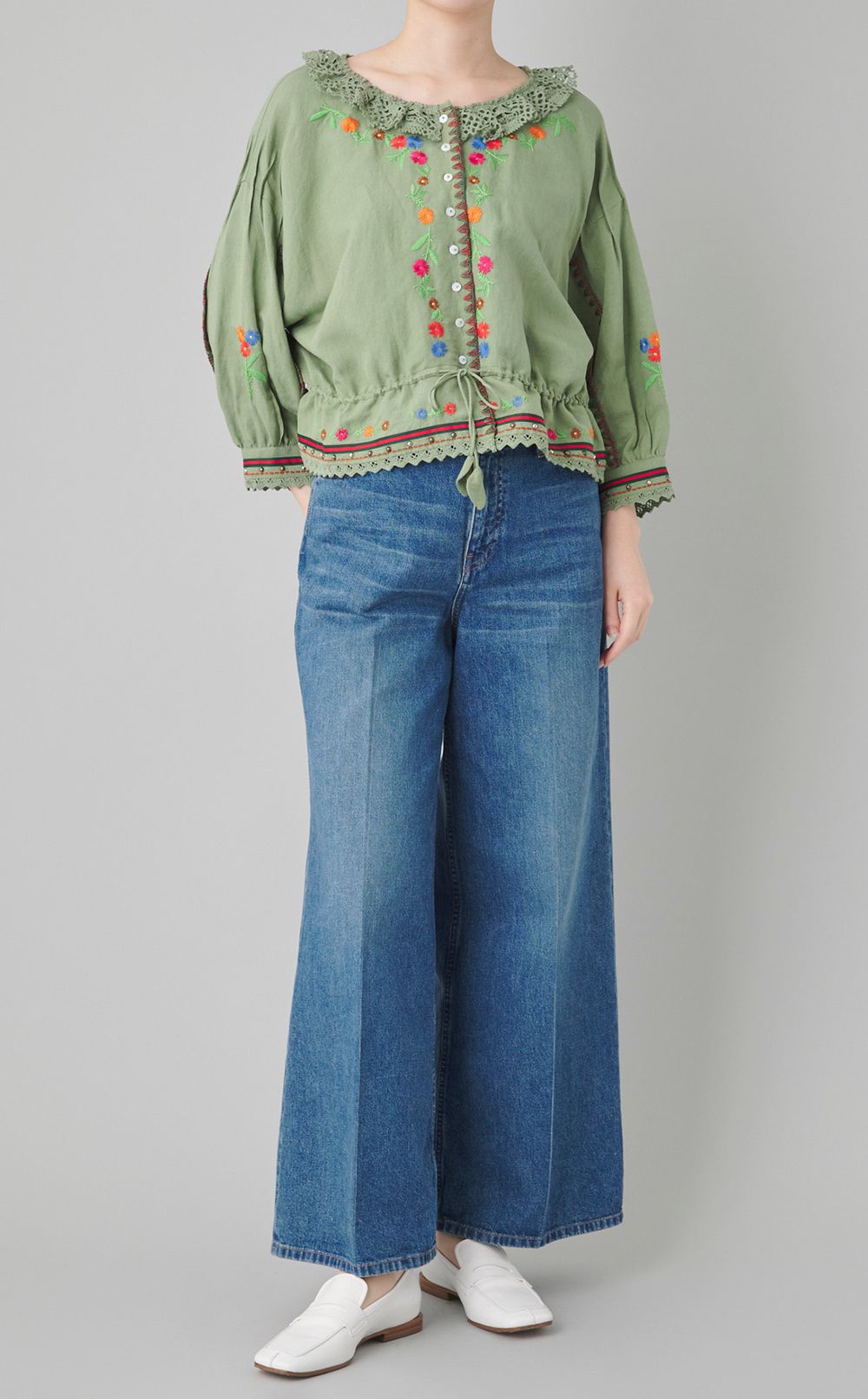 デニムベルト付ウォッシュドデニムパンツ