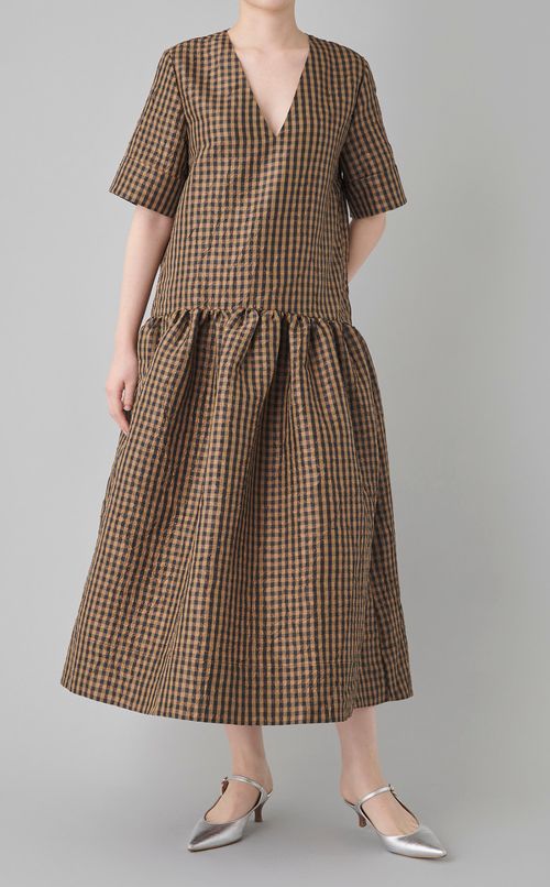 ギンガムチェックVネックワンピース