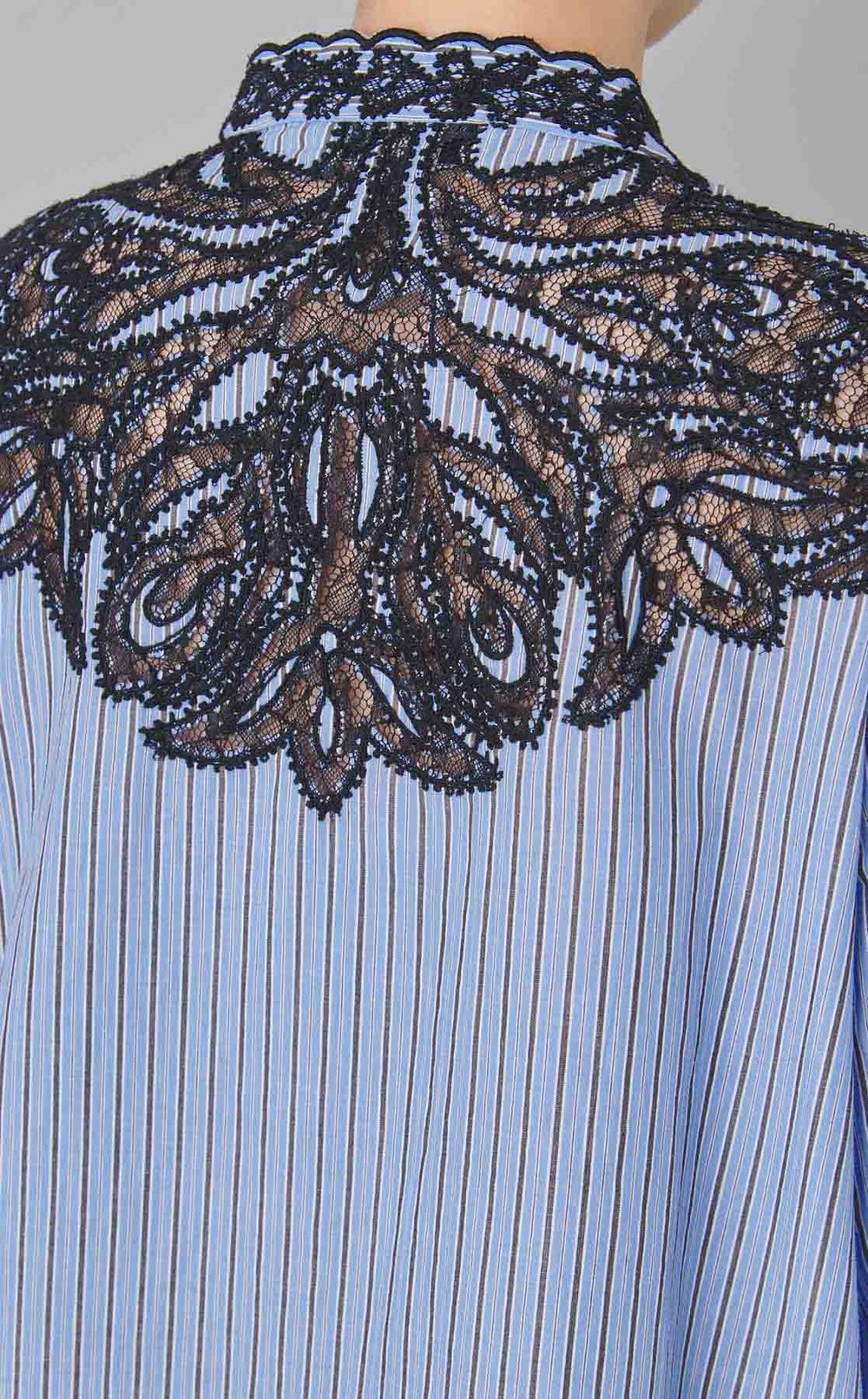 コットンストライプレースモチーフシャツ