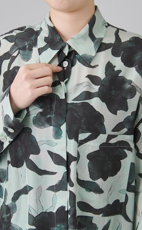 プリン卜ブラウジングシャツワンピース