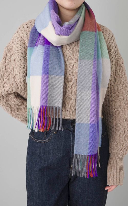 カシミヤ大判ブロックチェックストール