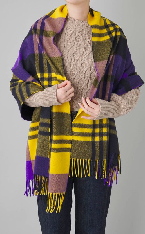 カシミヤ大判チェックストール