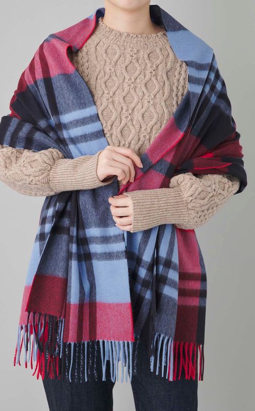 カシミヤ大判チェックストール