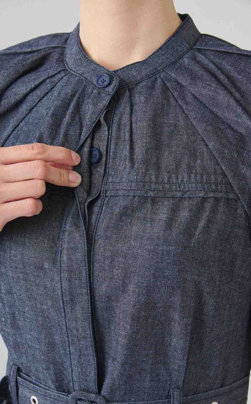 シャンブレーパフスリーブワンピース