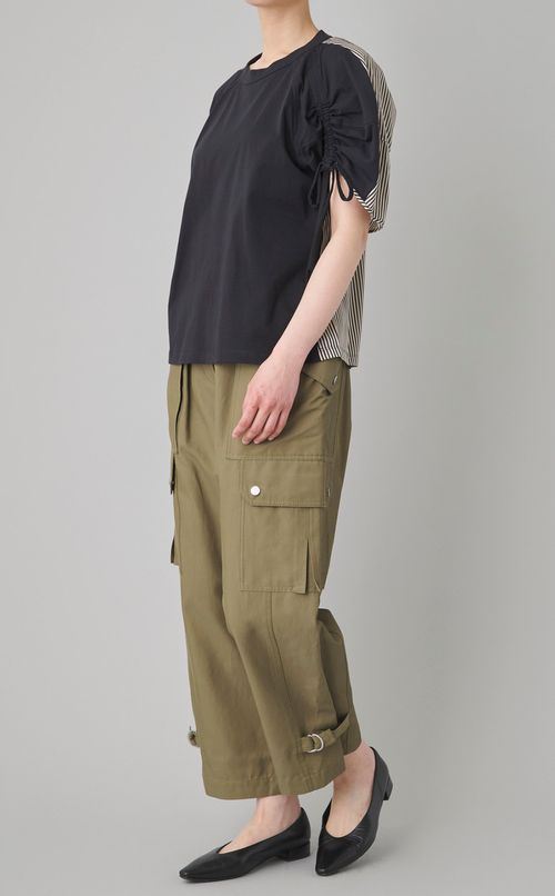 ギャザースリーブパネルジャージトップス