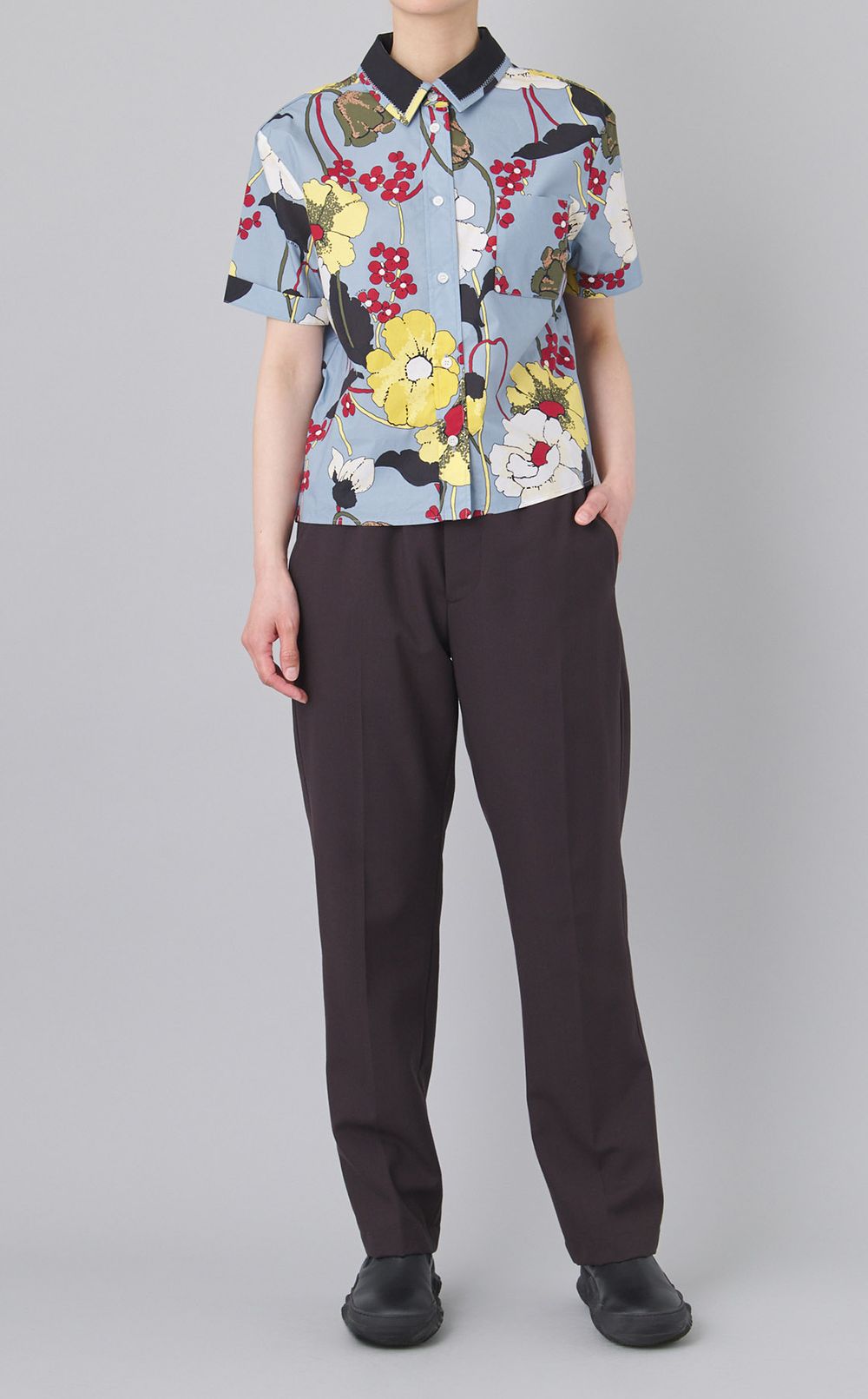 レトロフラワープリントコットンブラウス