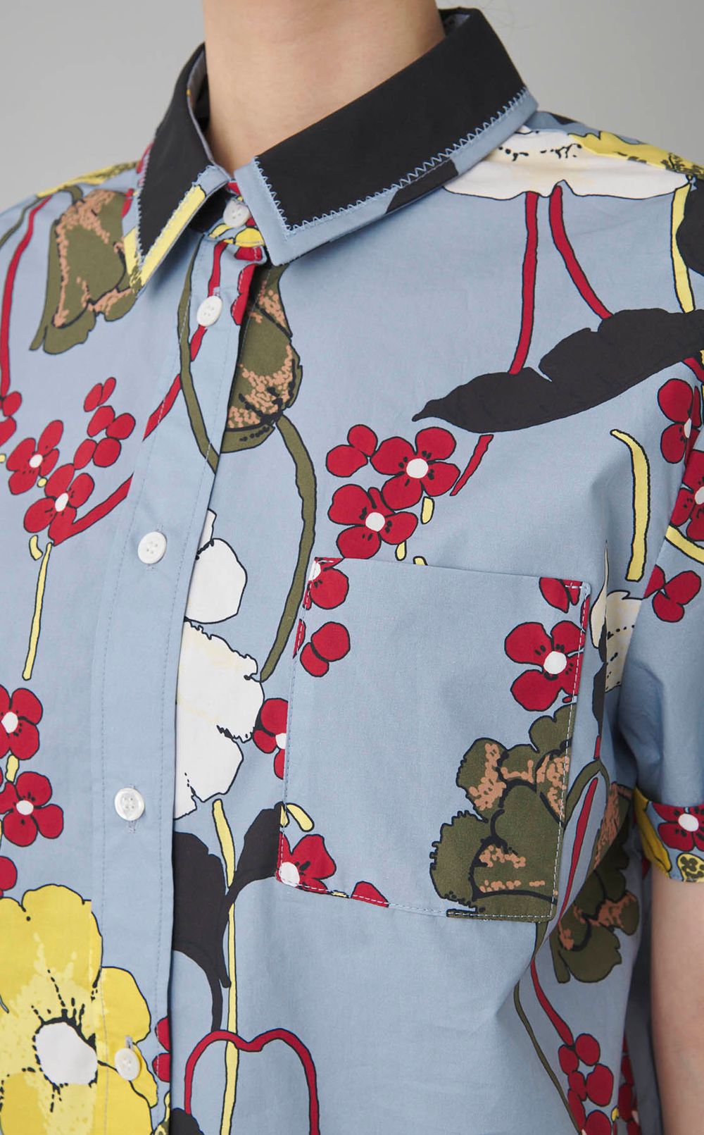 レトロフラワープリントコットンブラウス