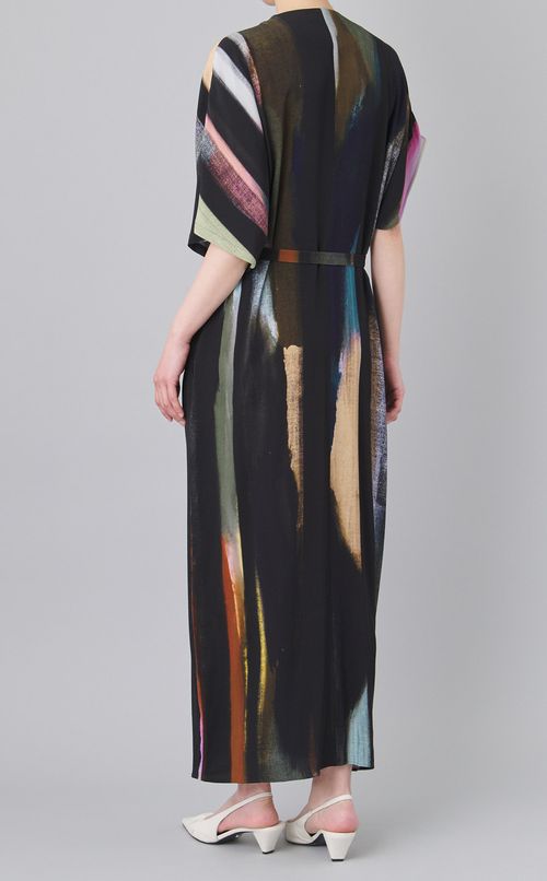 マルチストライプベルテッドワンピース