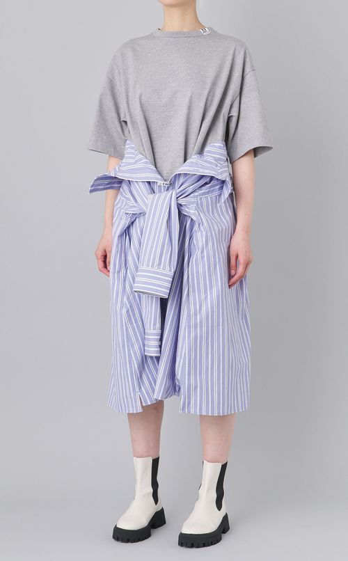 ストライプシャツコンビワンピース