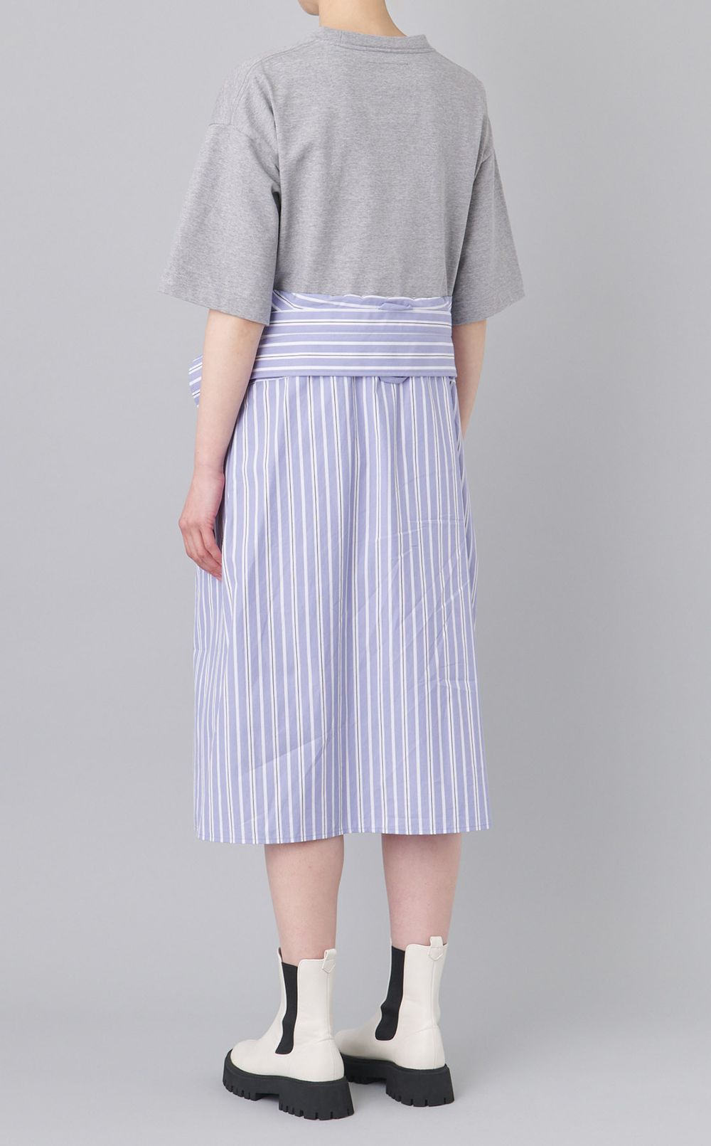 ストライプシャツコンビワンピース