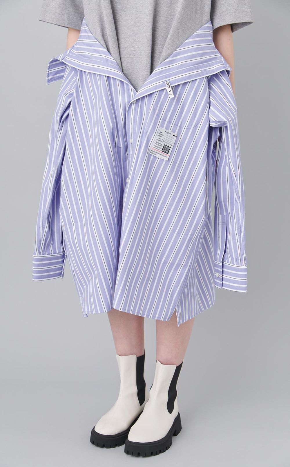 ストライプシャツコンビワンピース