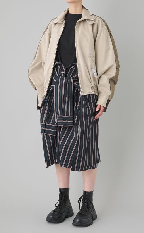 ストライプシャツコンビワンピース