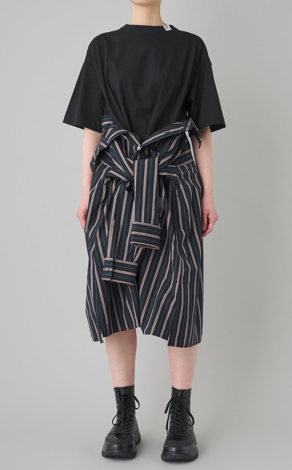 ストライプシャツコンビワンピース