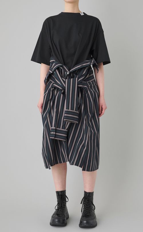 ストライプシャツコンビワンピース