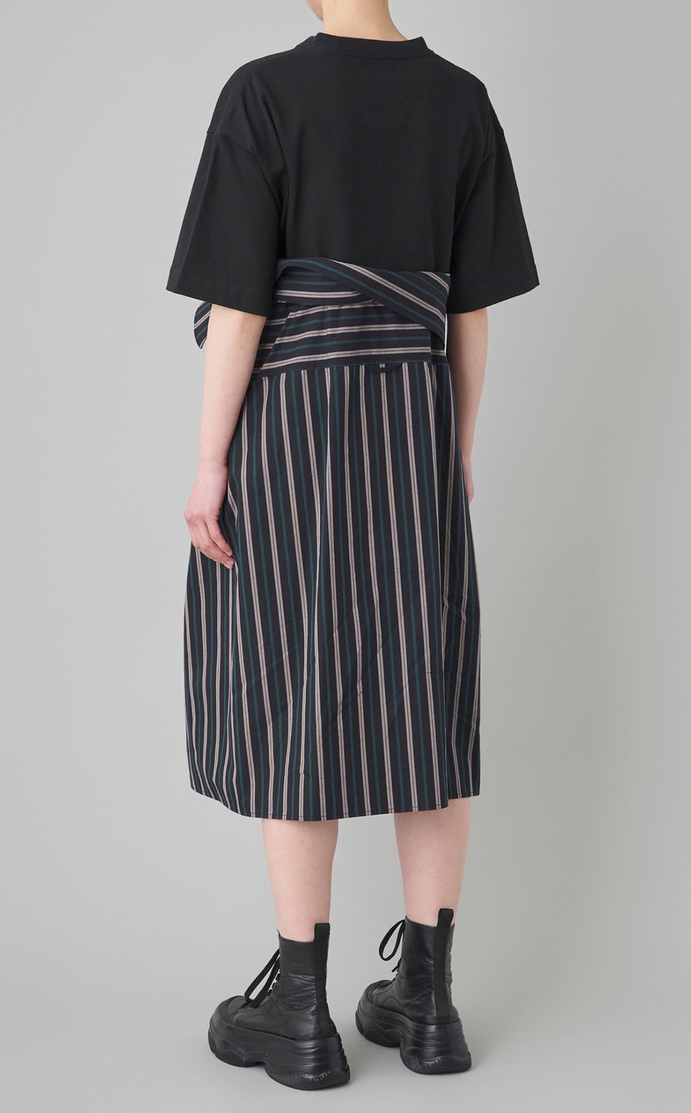 ストライプシャツコンビワンピース