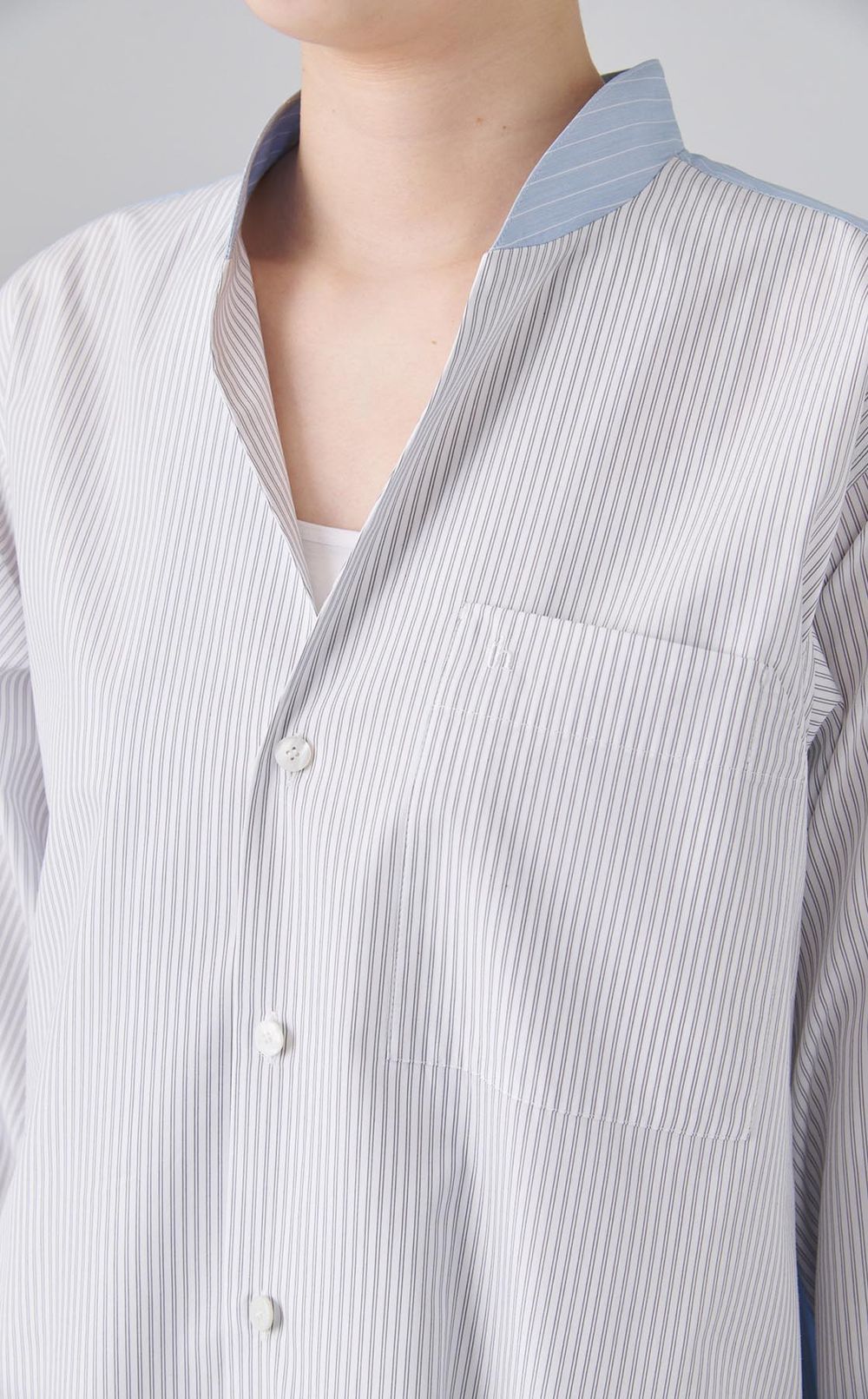 ストライプVネックシャツワンピース