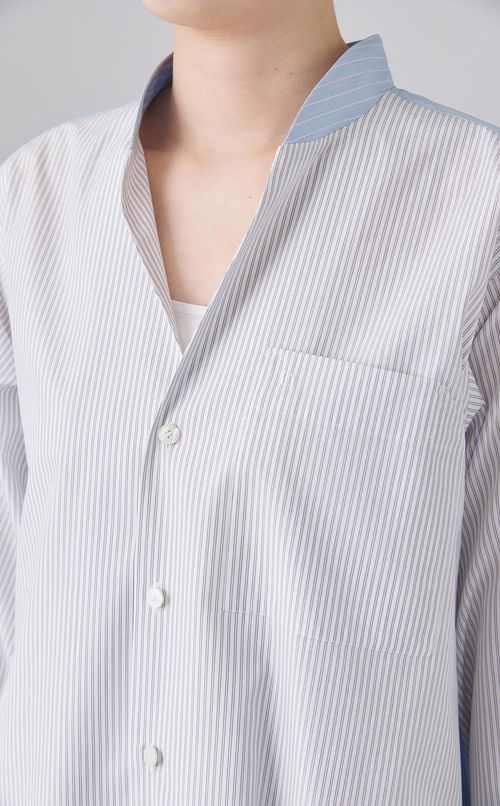 ストライプVネックシャツワンピース