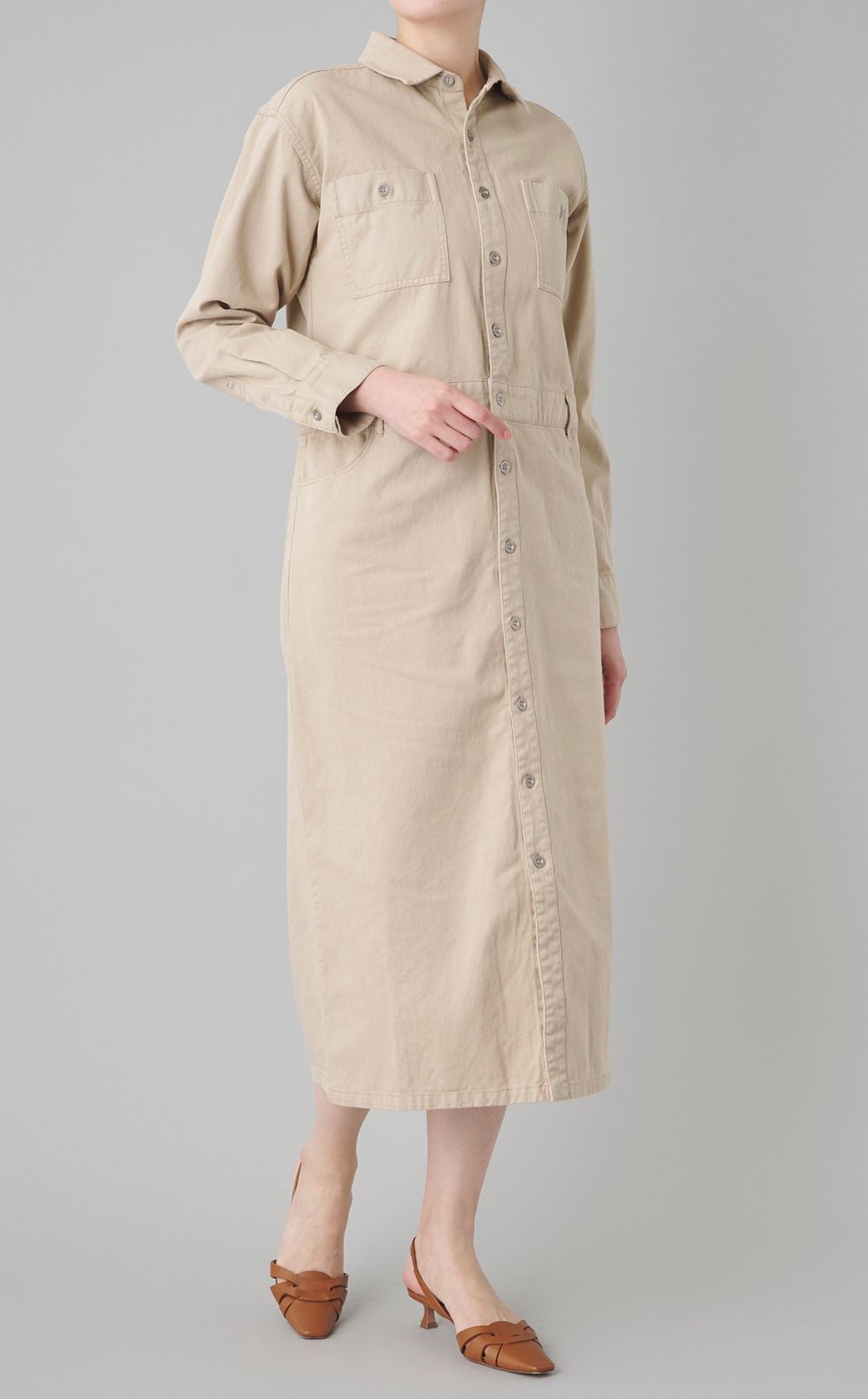 デニムシャツロングワンピース