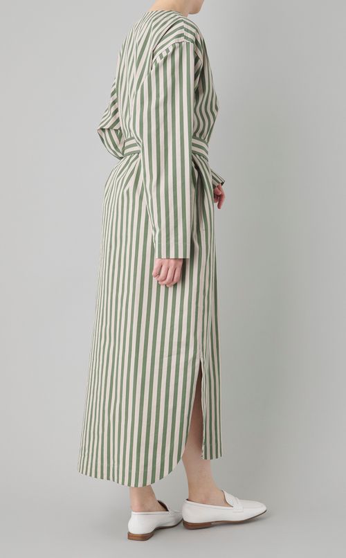 コットンストライプベルテッドワンピース