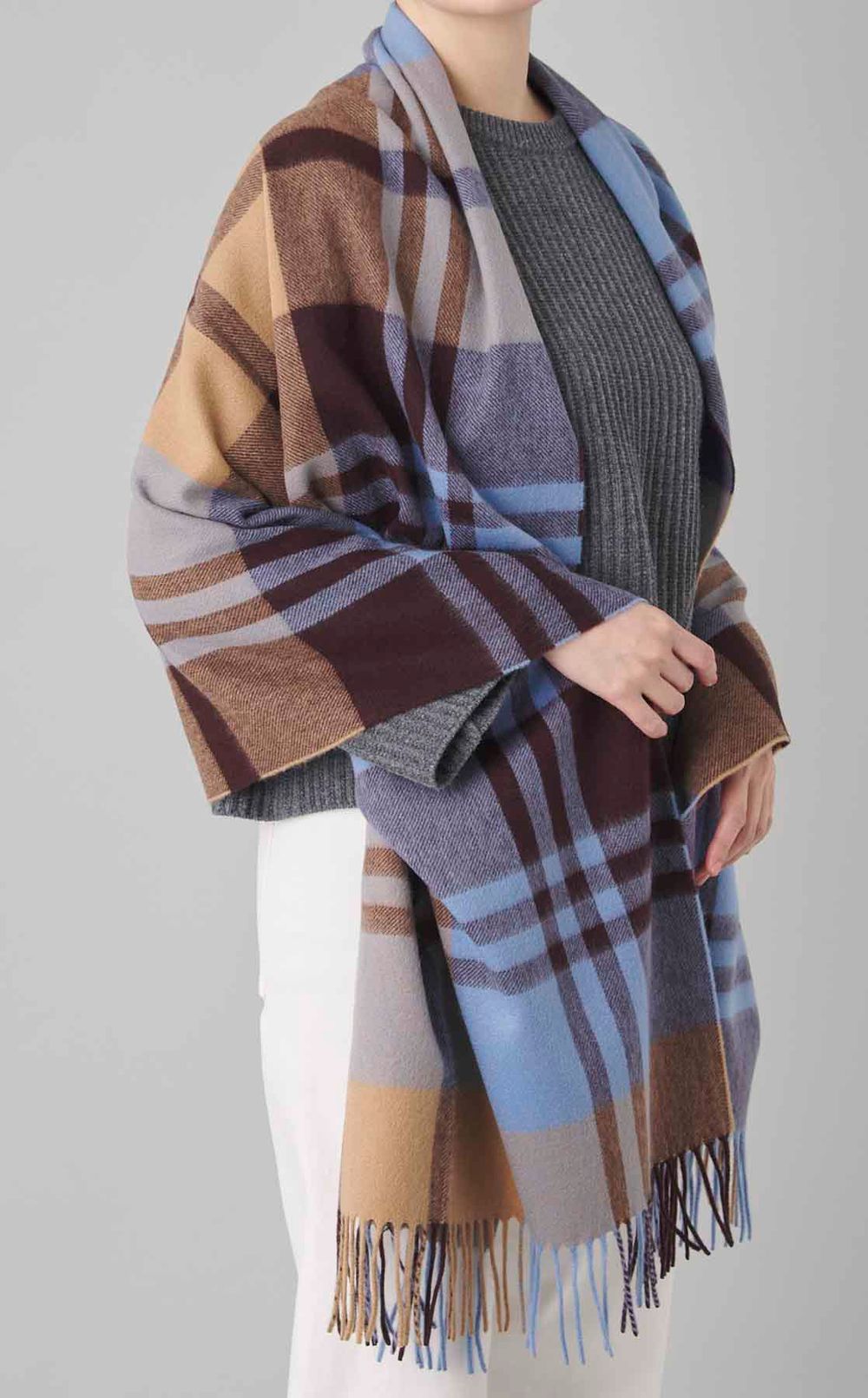 カシミヤ大判チェックストール