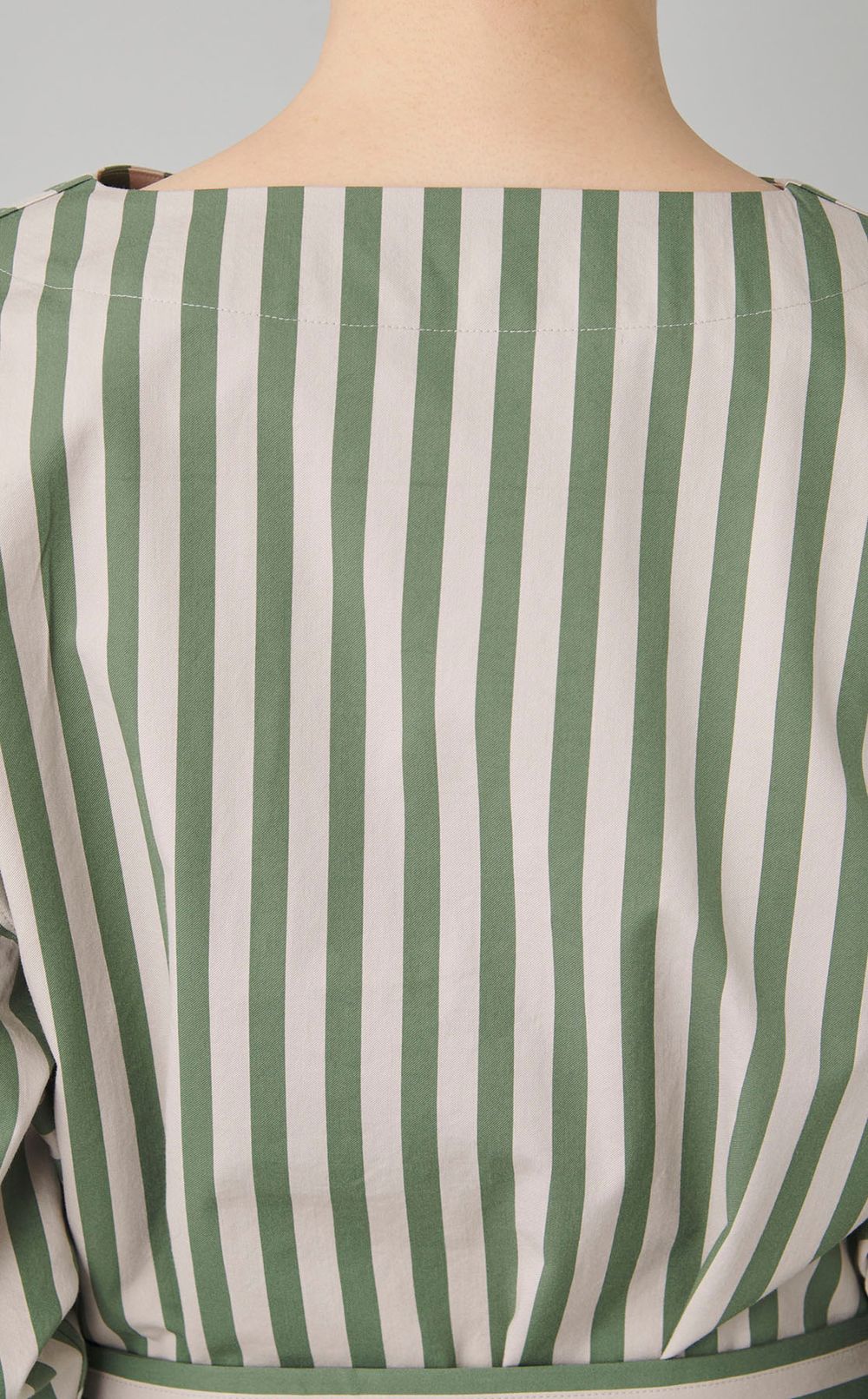 コットンストライプベルテッドワンピース