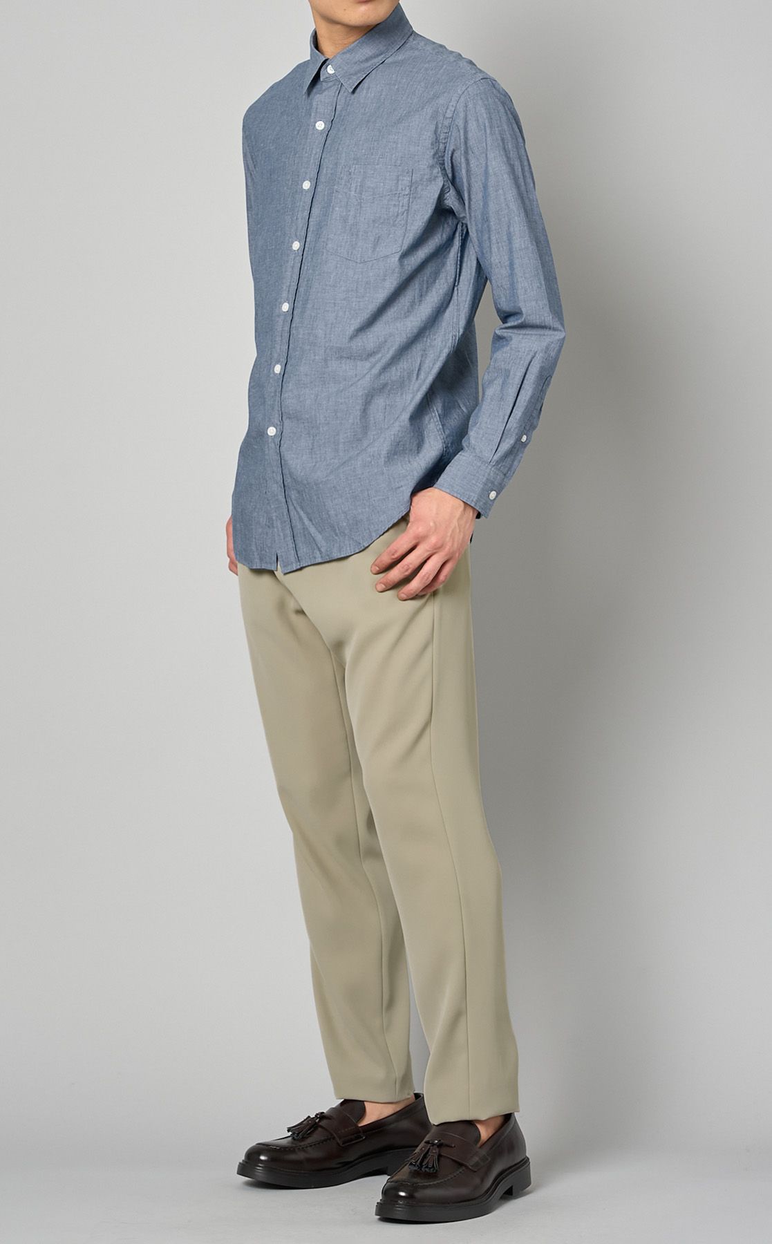 新品 MACKINTOSH LONDON シャンブレー ストレッチ イージーパンツ 40 (80～86)ブルー系 マッキントッシュロンドン 軽量で清涼感のある一本 新品2万 MACKINTOSH LONDON シャンブレー ストレッチ トラウザーズ