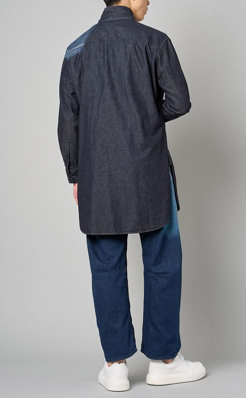 ツートーンロングデニムシャツ