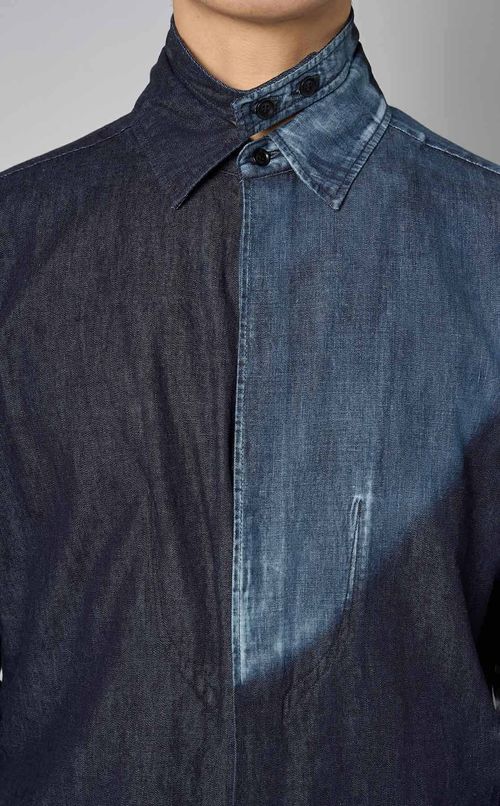 ツートーンロングデニムシャツ