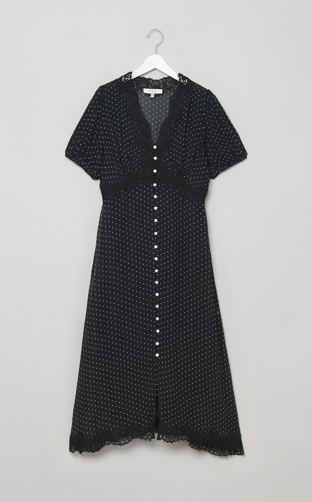 ドットレースVネックワンピース