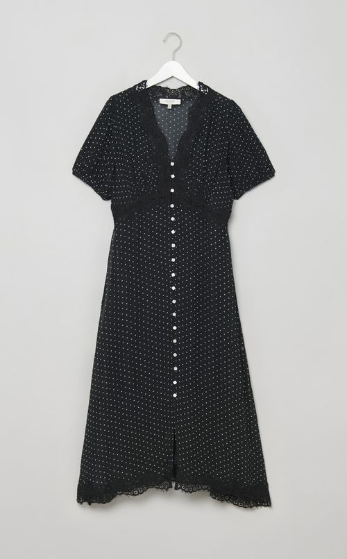 ドットレースVネックワンピース