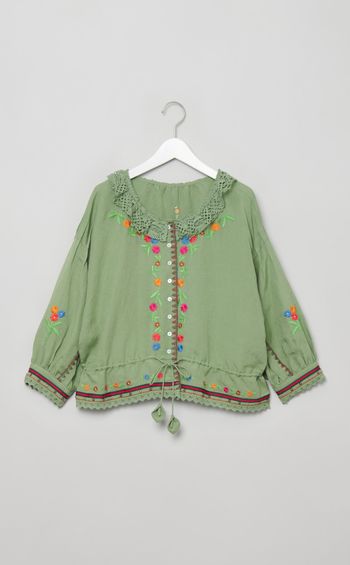 フラワー刺繍ボヘミアンブラウス