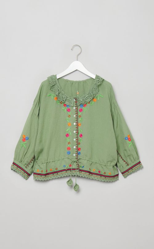 フラワー刺繍ボヘミアンブラウス