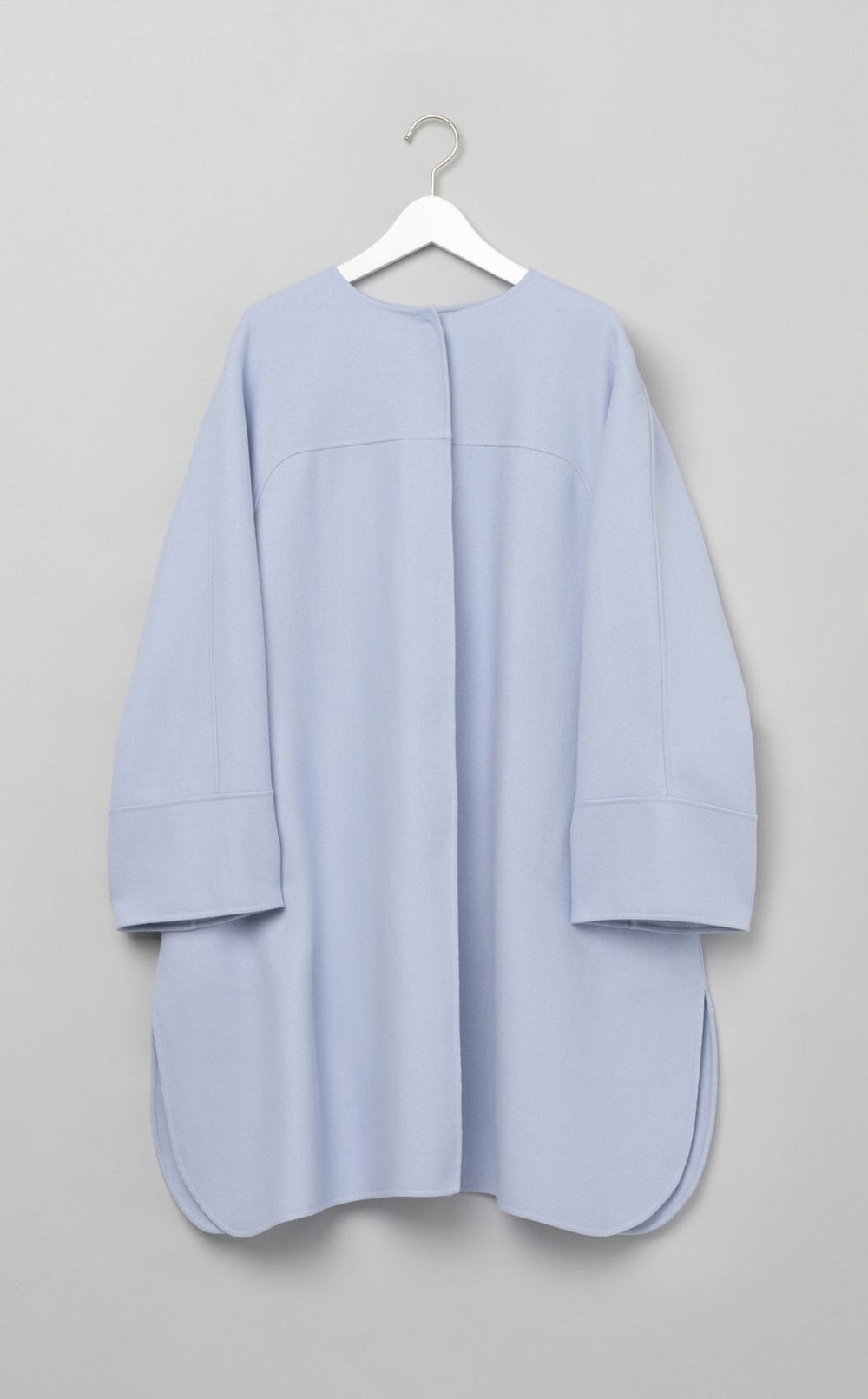 ウール混ノーカラーコート