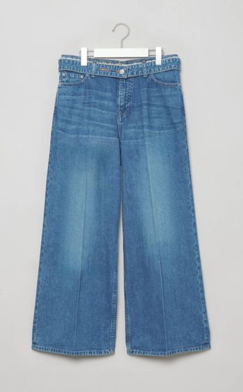 デニムベルト付ウォッシュドデニムパンツ