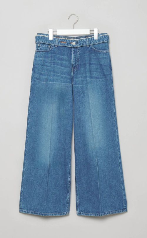 デニムベルト付ウォッシュドデニムパンツ