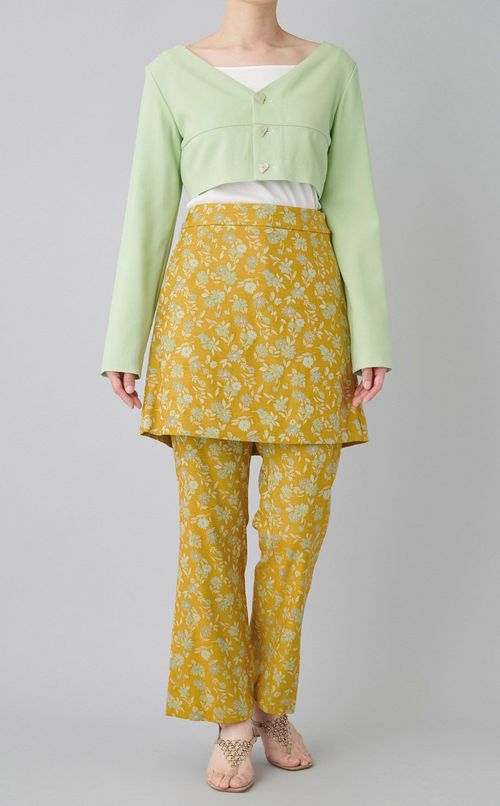 フラワージャガードクロップドパンツ