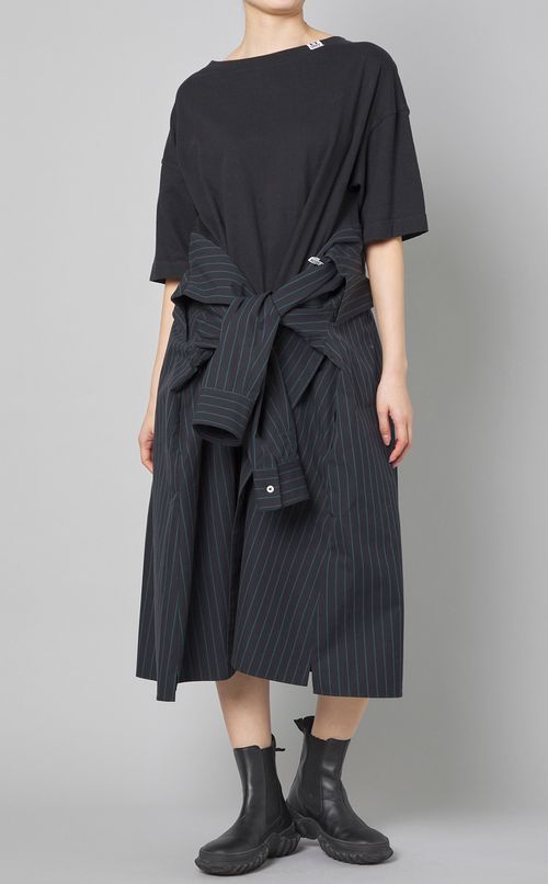 ストライプシャツコンビワンピース