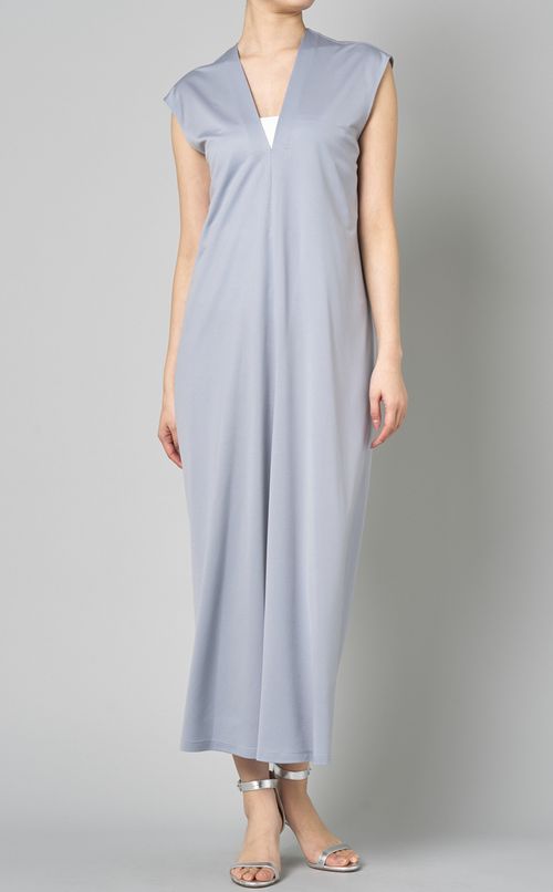 Vネックジャージスリーブレスワンピース